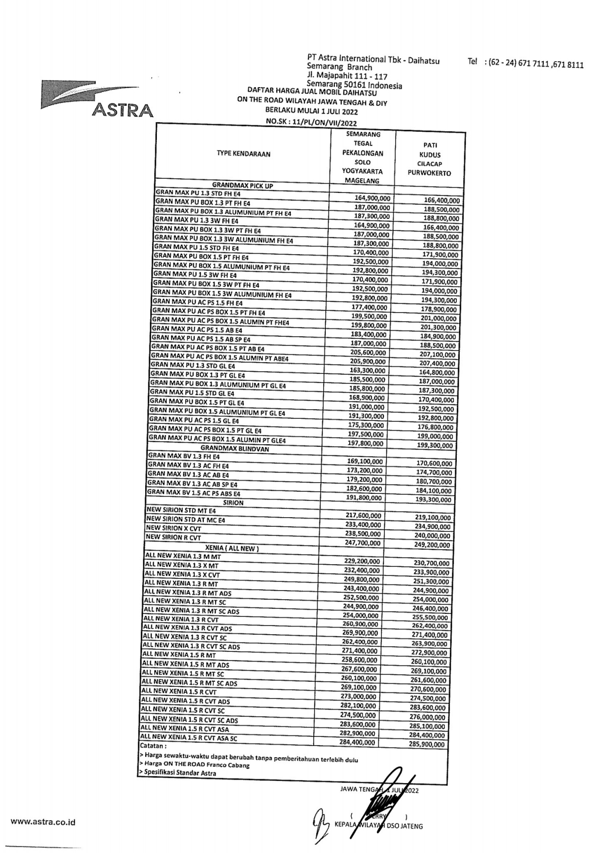 Price list Daihatsu pekalongan